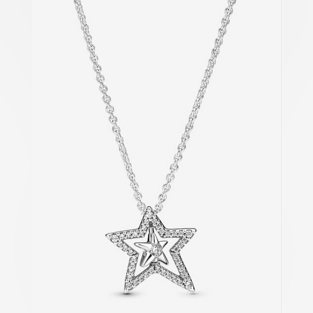 Authentic NEW Pandora Pavé Asymmetric Star Collier Necklace S925ALE CZ